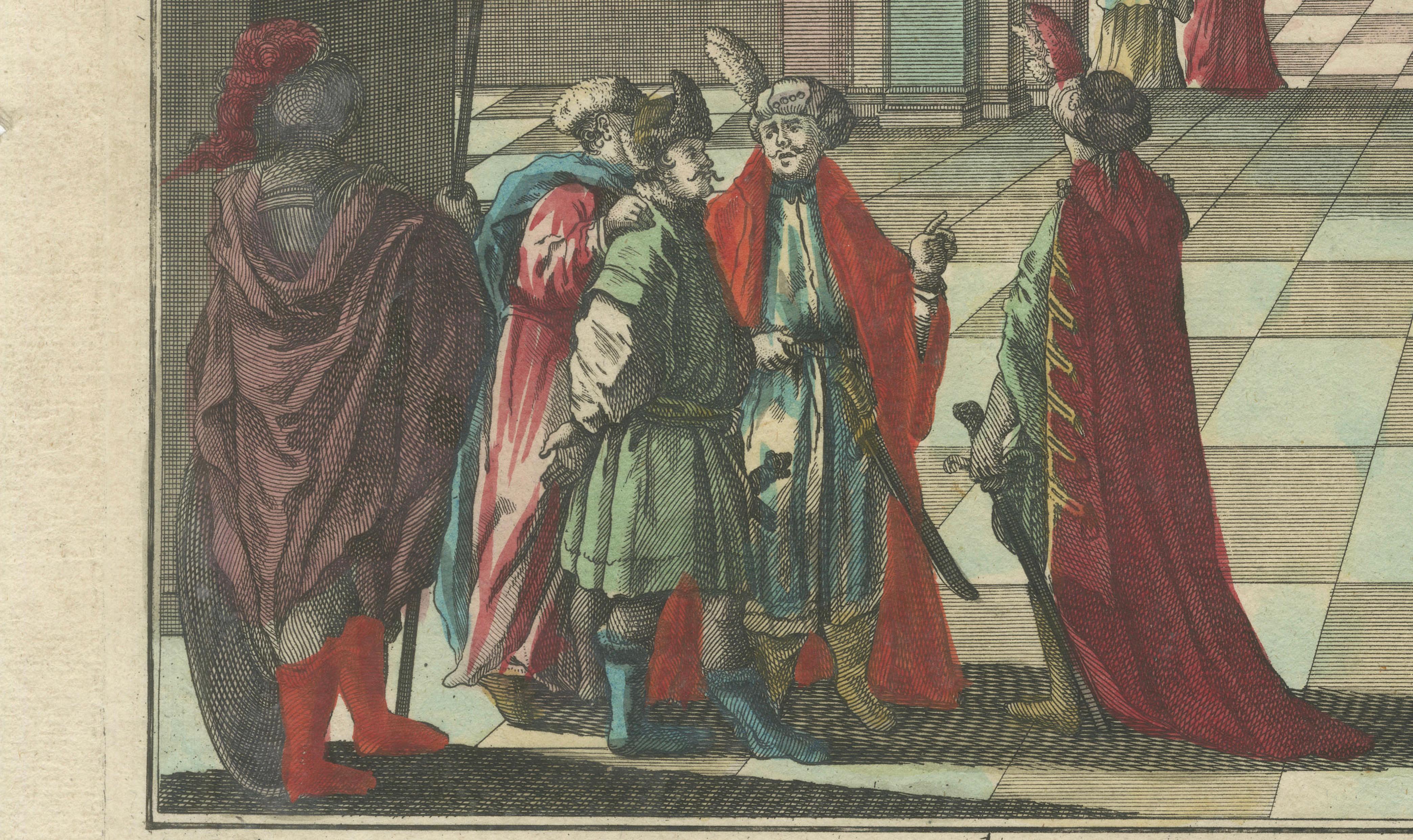 German Joseph and Pharaoh – Antique Vue d’Optique by Probst, c.1770 For Sale