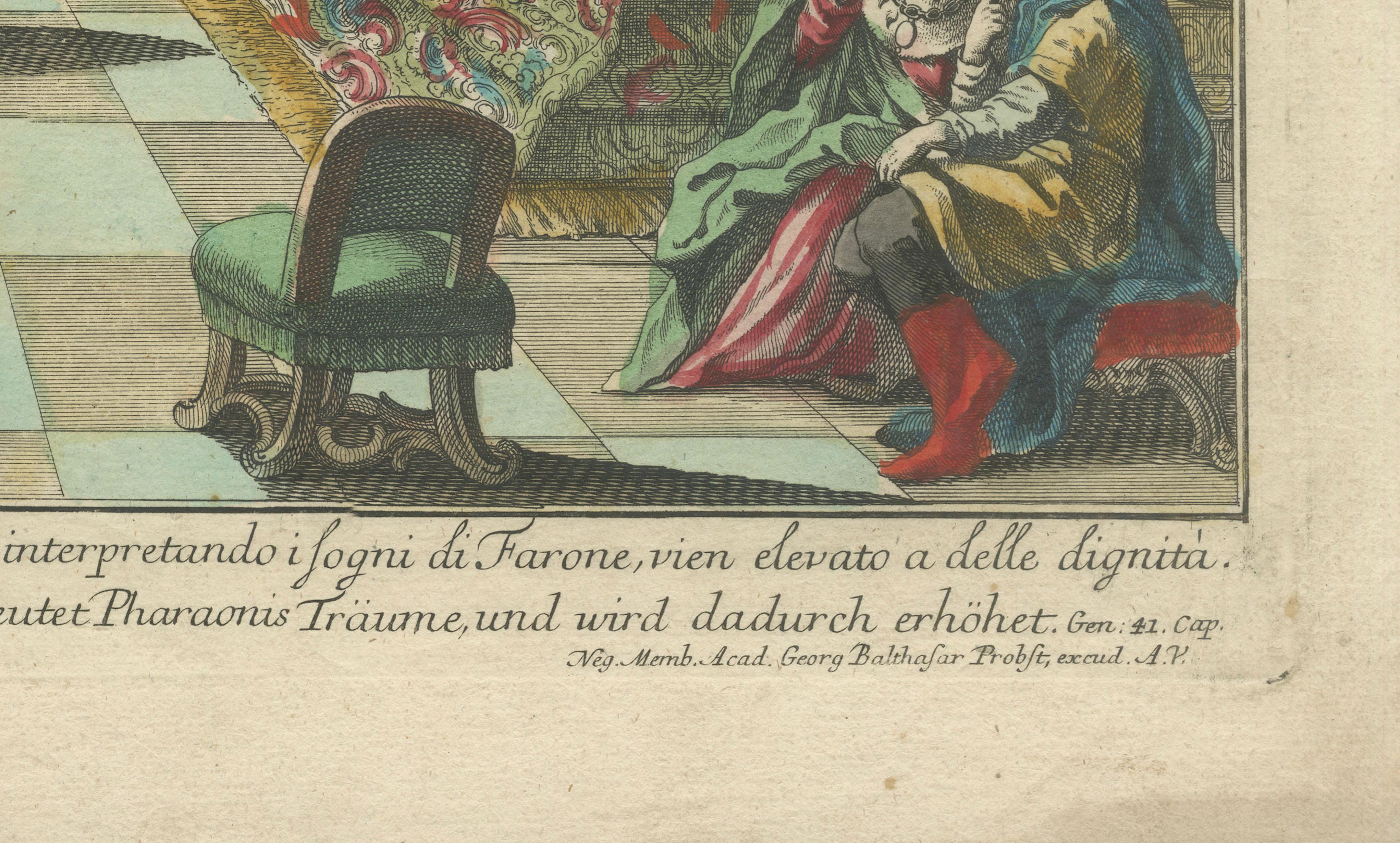 18th Century Joseph and Pharaoh – Antique Vue d’Optique by Probst, c.1770 For Sale