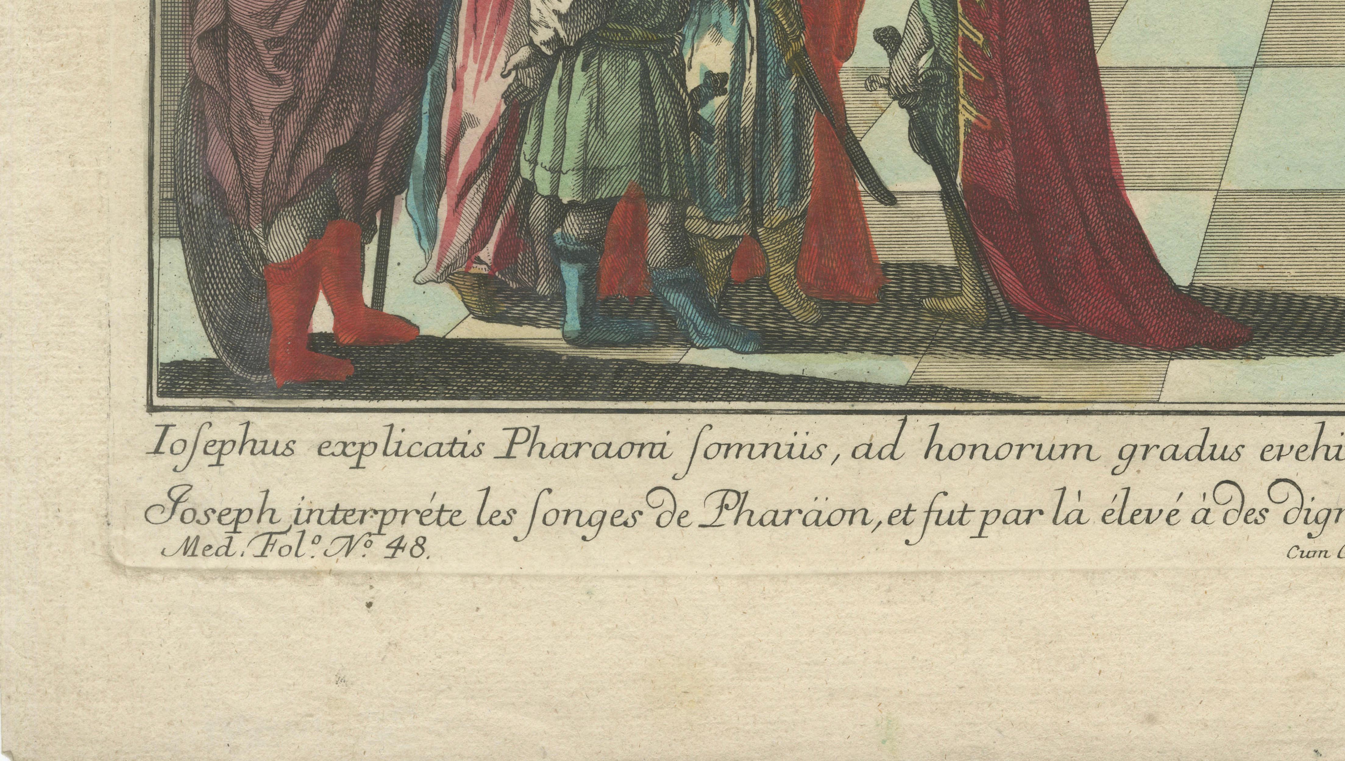 Paper Joseph and Pharaoh – Antique Vue d’Optique by Probst, c.1770 For Sale