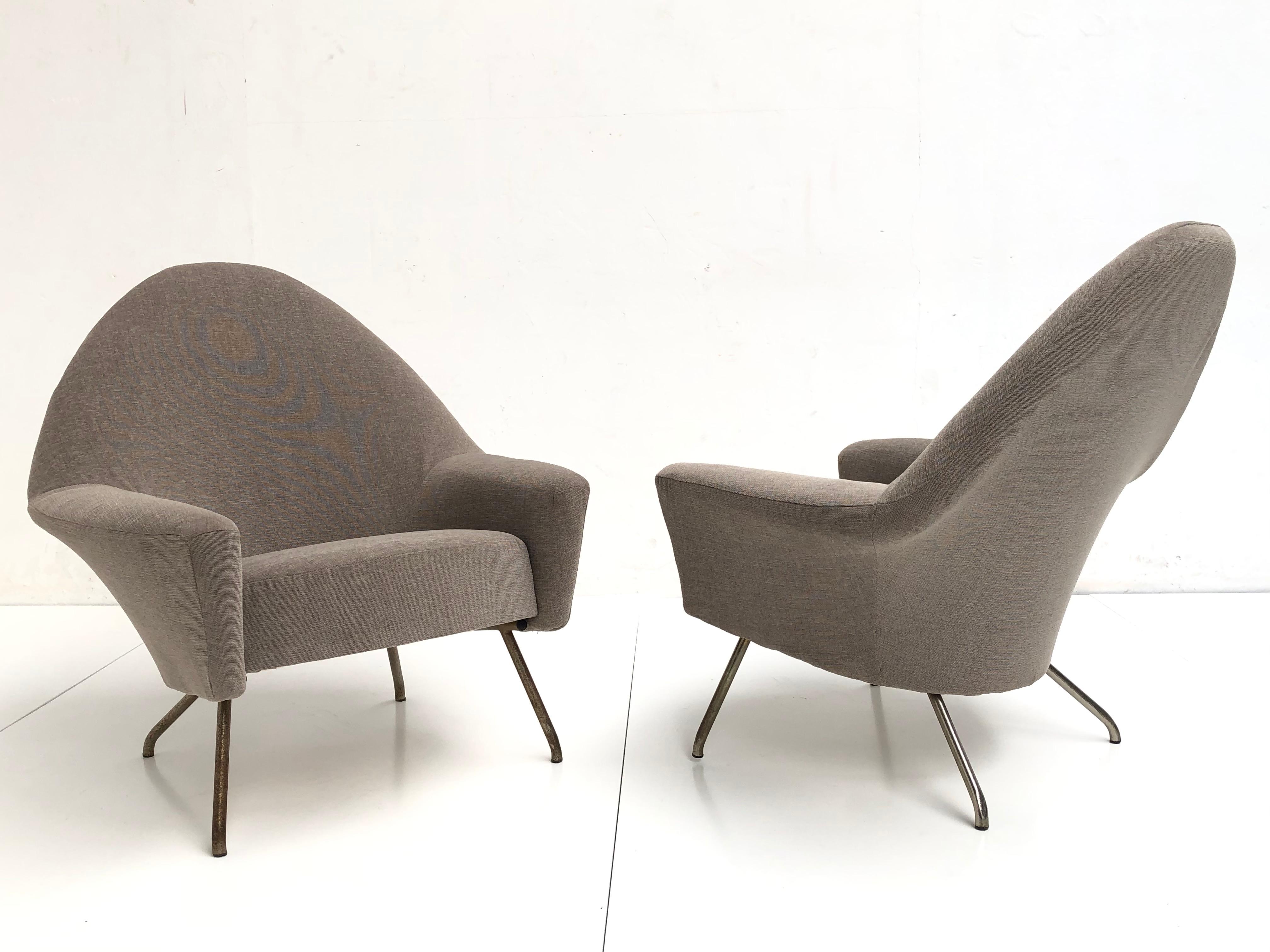 Plated J.A Motte '770' lounge set comprising pair lounge chairs & sofa, 1958, Restored