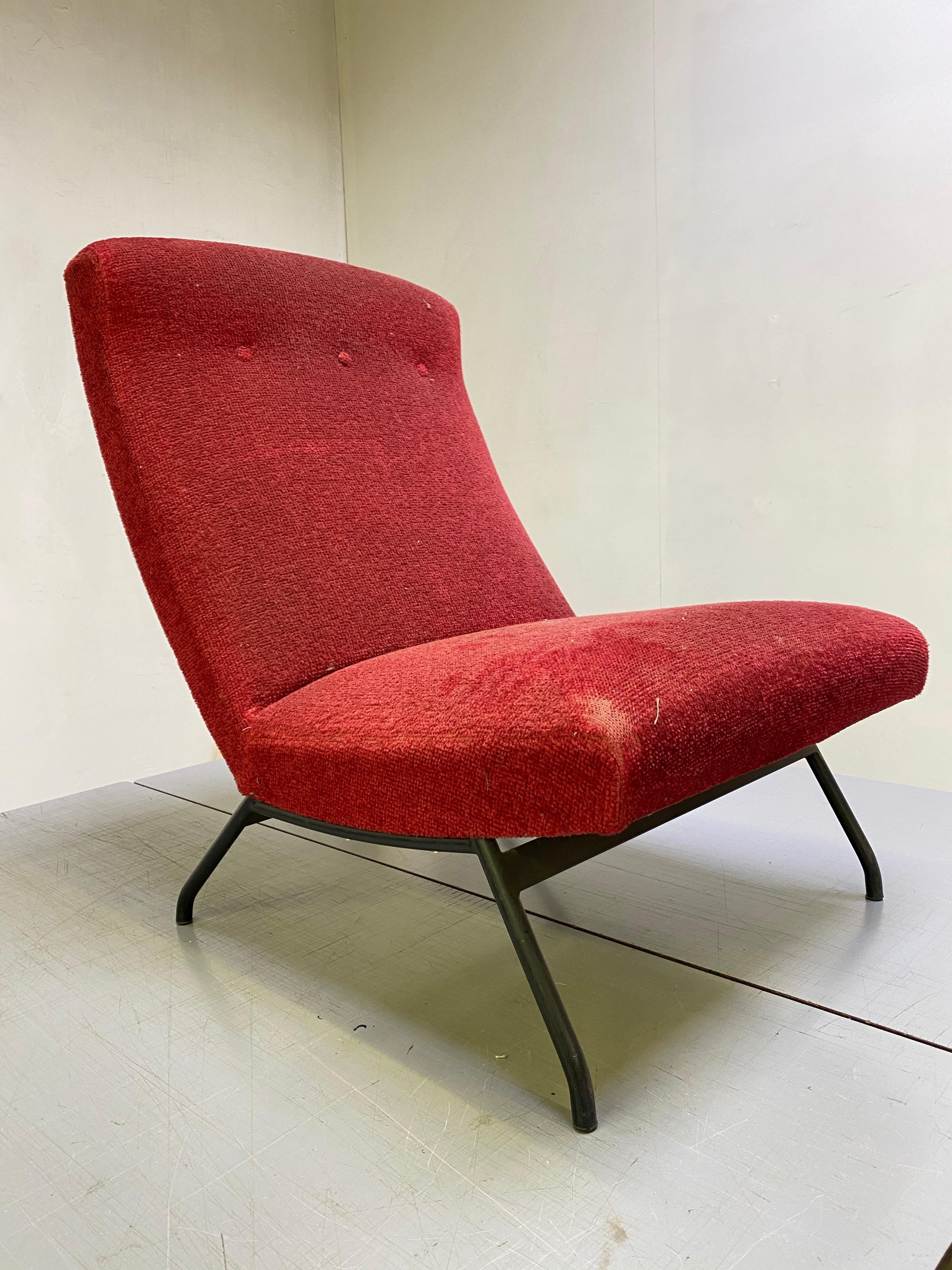 Mid-20th Century Joseph Andre Motte for Steiner France Lounge Chair, circa 1955, Restored