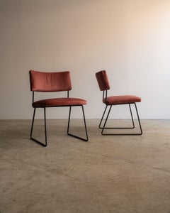 Joseph-André Motte Pair of Chairs in Black Iron and Velvet for Steiner, 1950s