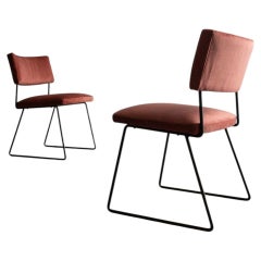 Joseph-André Motte Pair of Chairs in Black Iron and Velvet for Steiner, 1950s