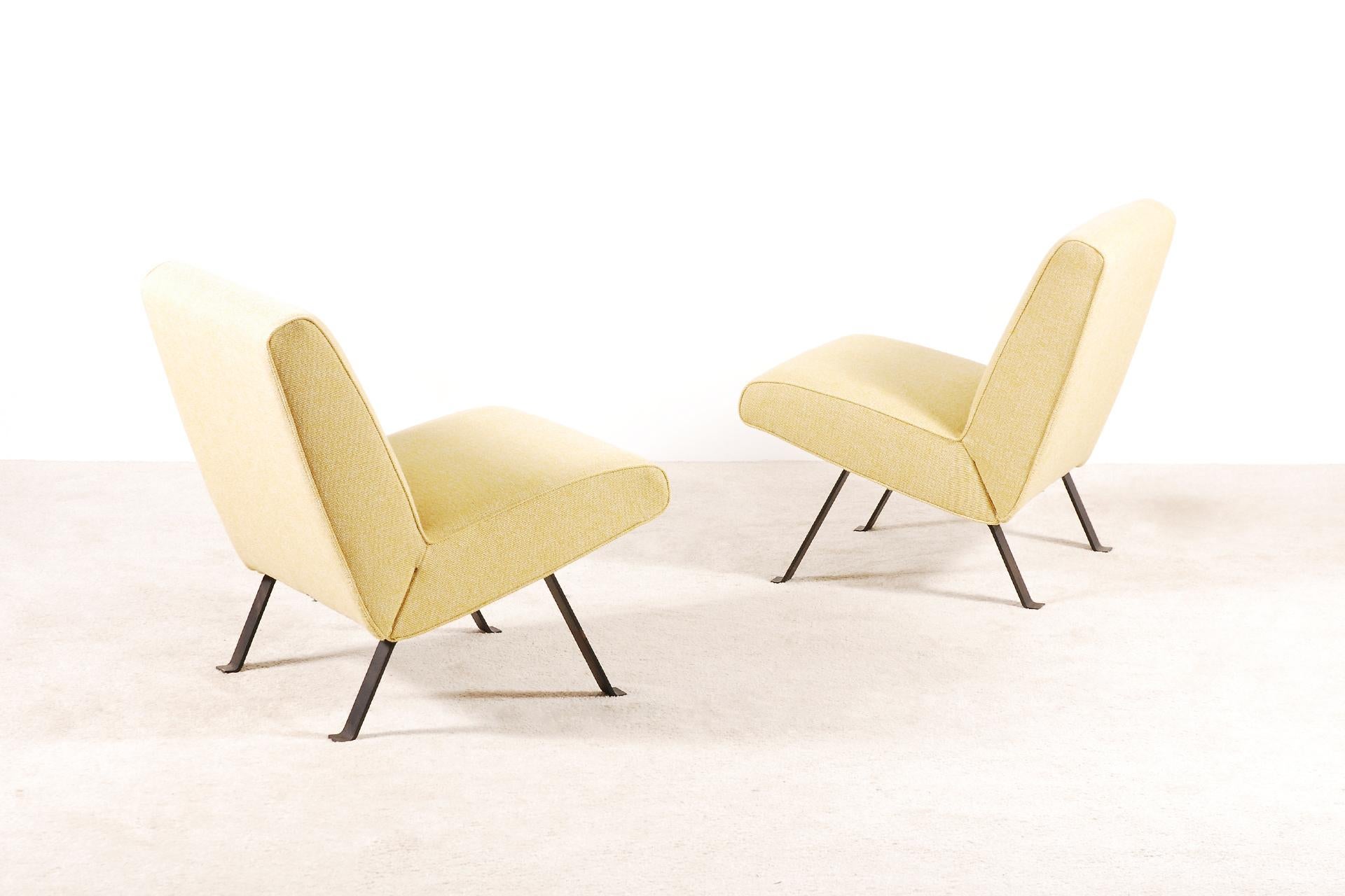 Mid-Century Modern Joseph-André Motte, Pair of Lounge Chairs Model 740 for Steiner, 1957