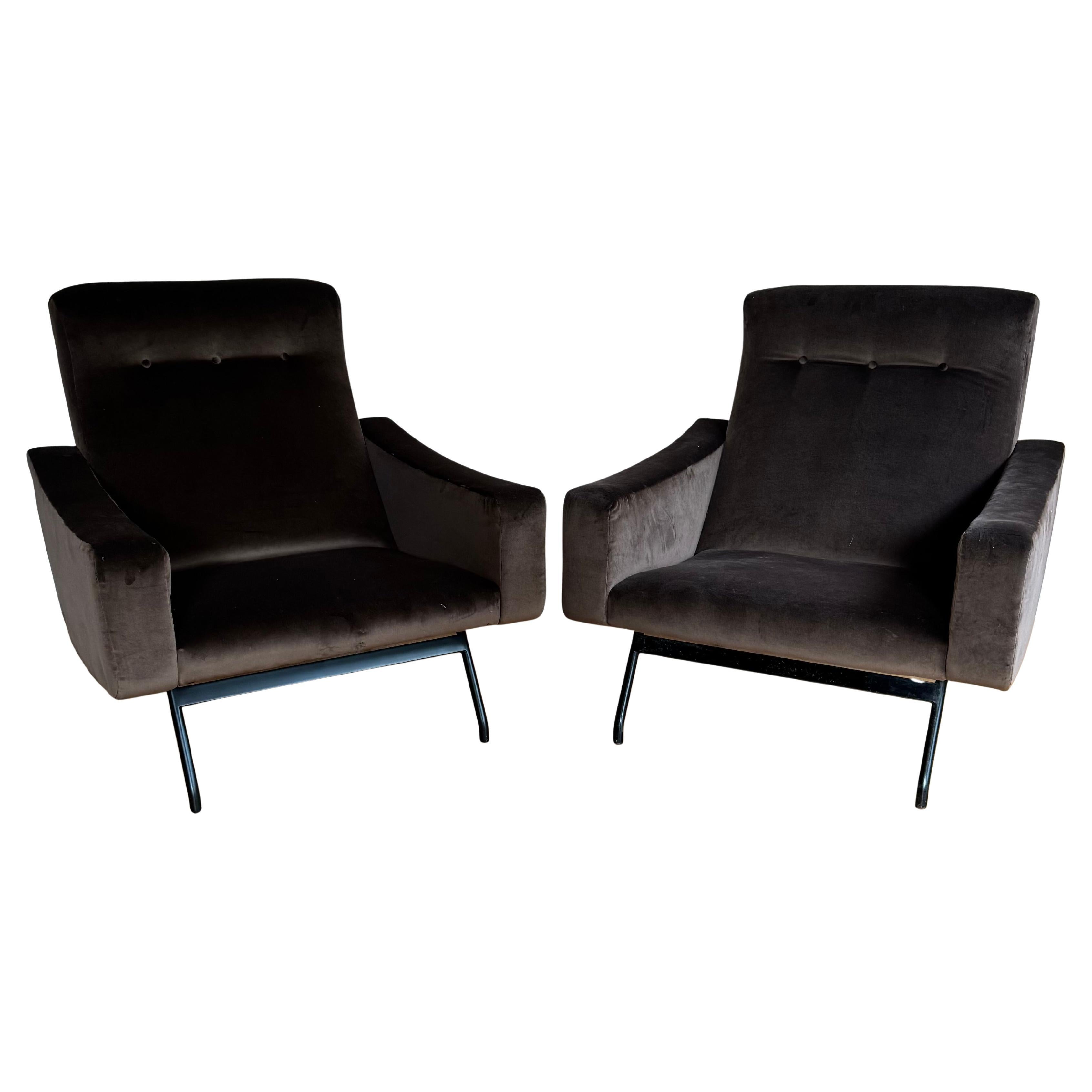 Joseph-André Motte pair of reupholstered armchairs, 1950s