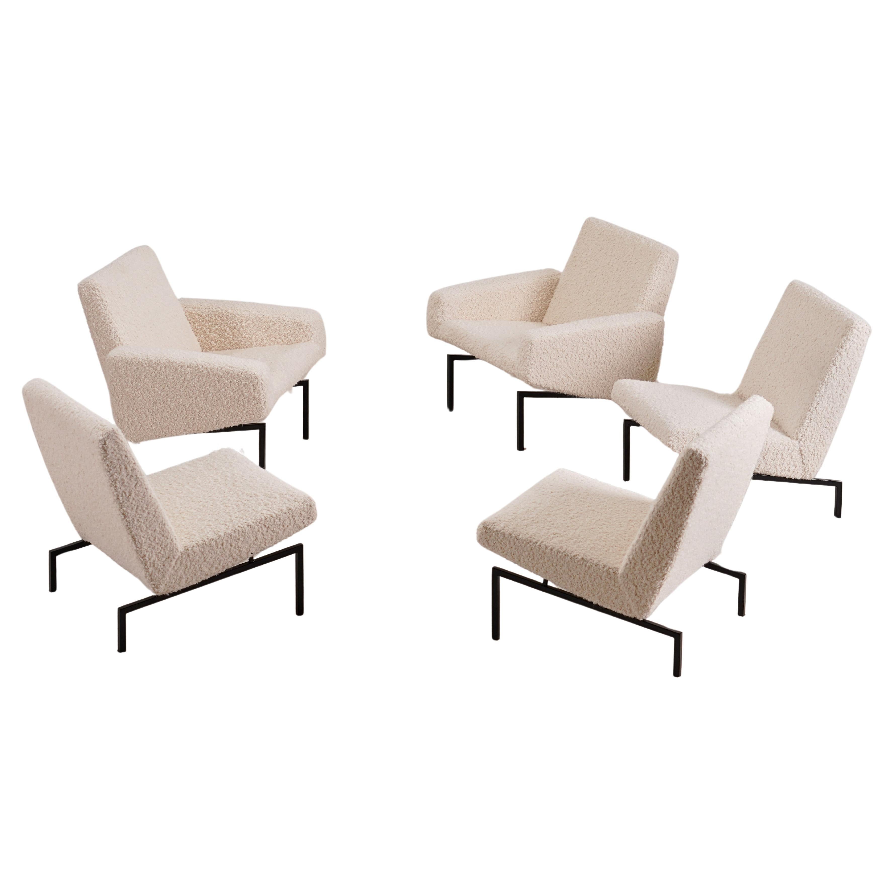 Joseph-André Motte, Rare Set of 5 "Tempo" Easy Chairs for Steiner, France, 1950