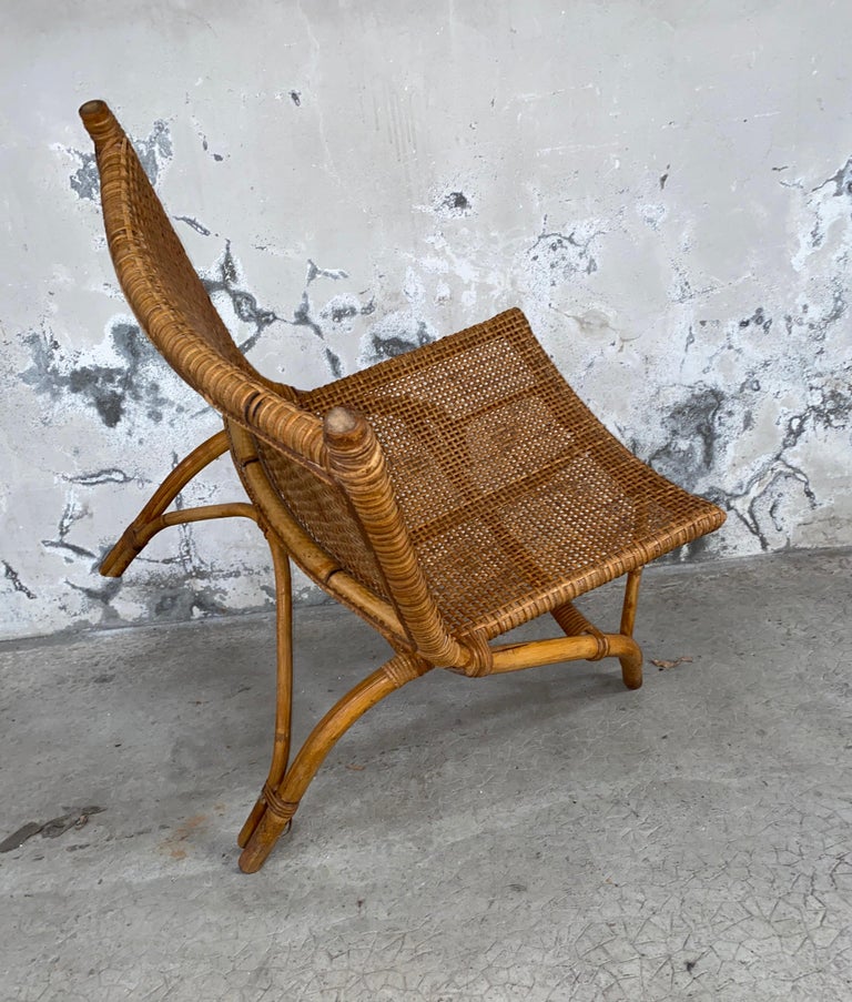 Joseph André Motte Saber Chairs in Rattan, 1954 For Sale 2
