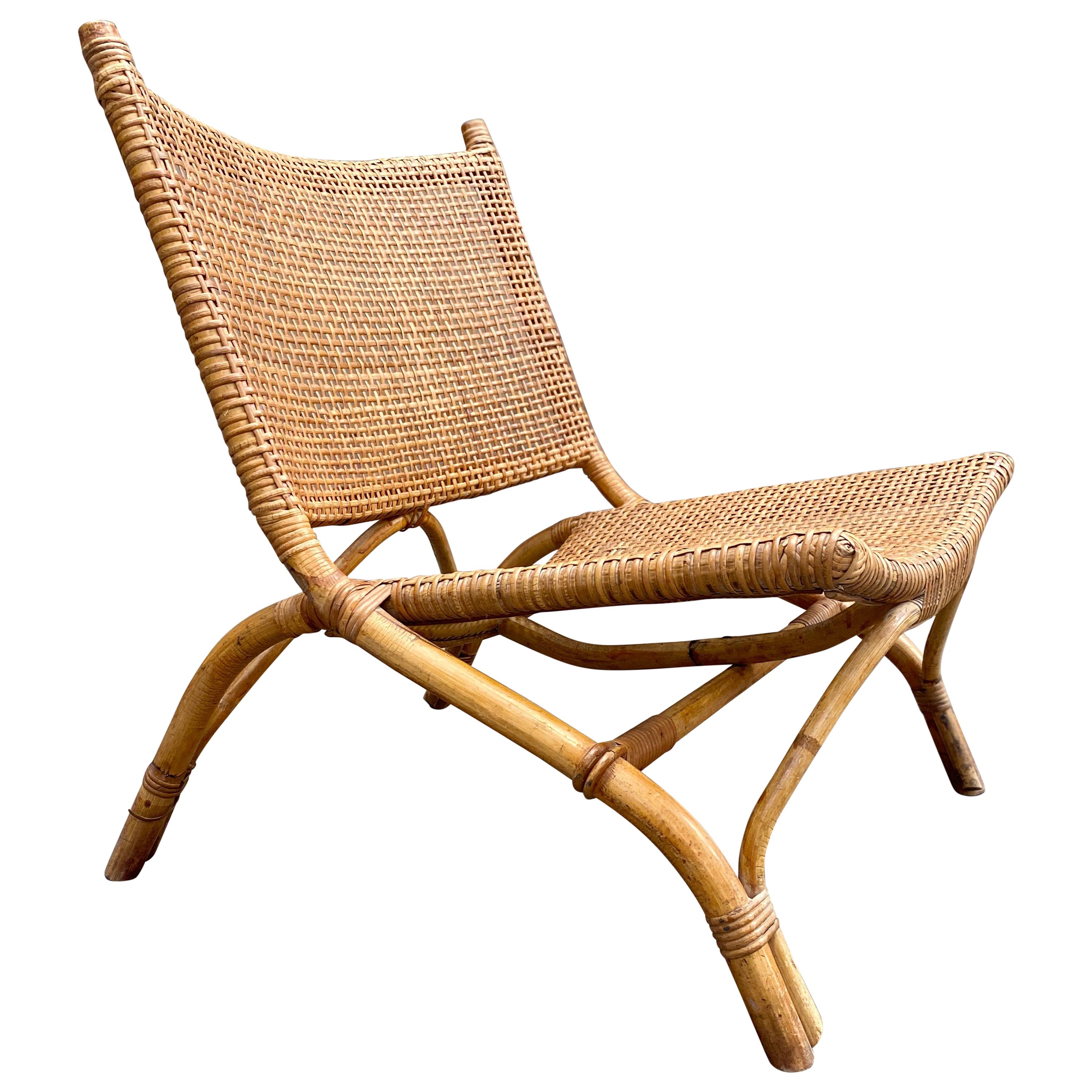 Joseph André Motte Saber Chairs in Rattan, 1954