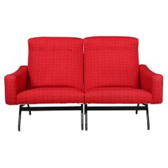 Joseph-andré Motte Sectional Sofa Two Seat Red Original Upholstery France, 1950