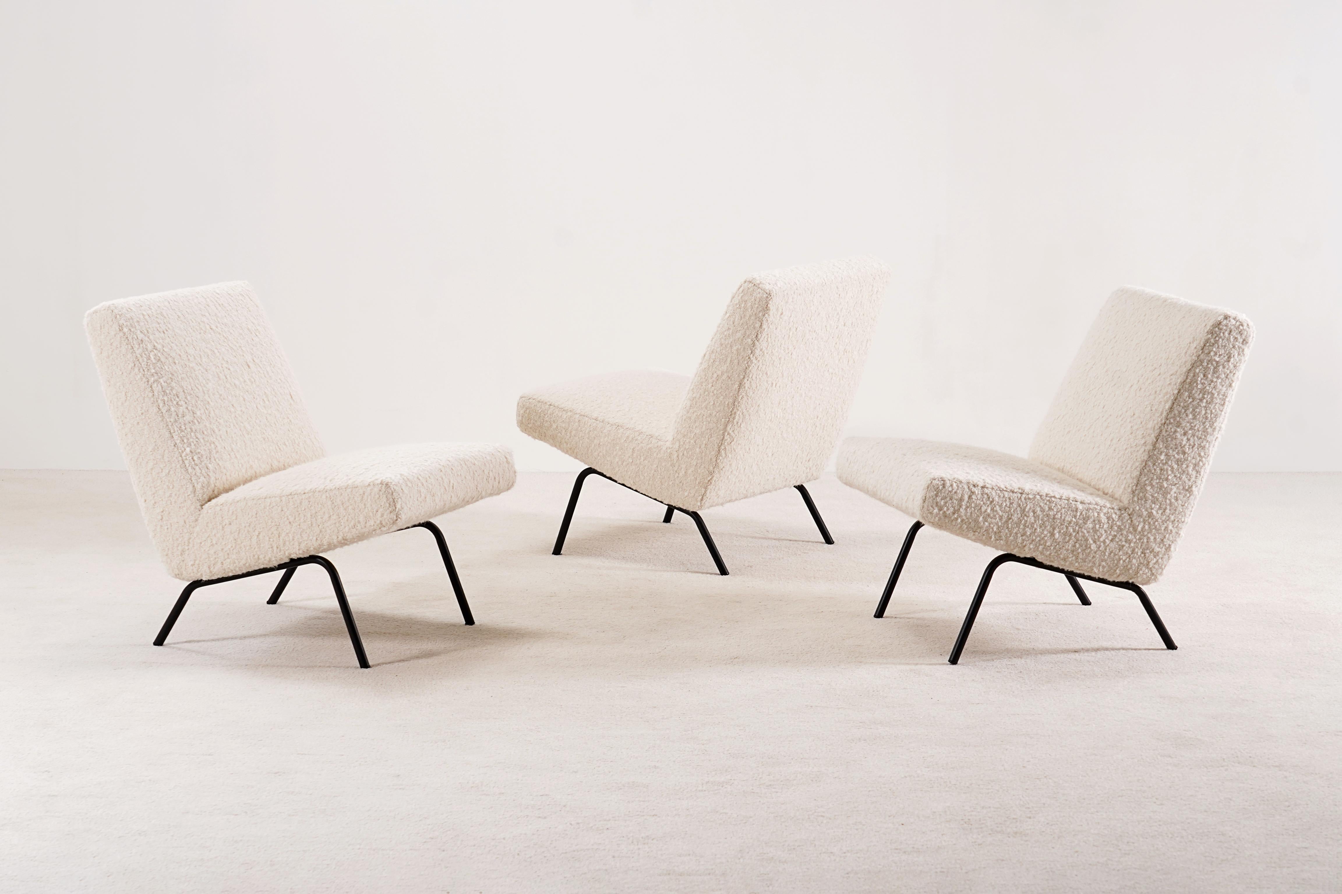 Elegant set of 3 French Lounge Chairs model 