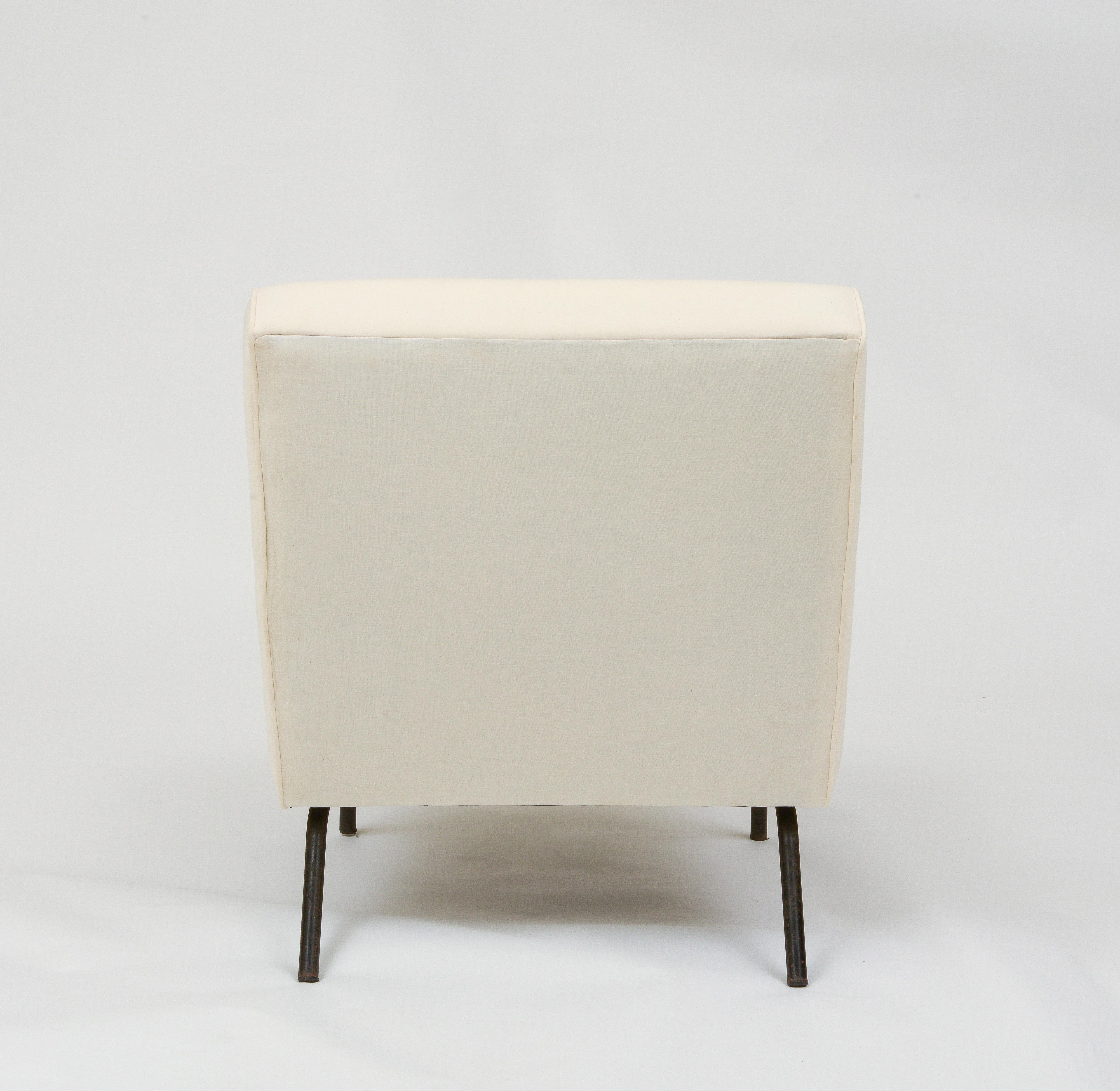 Joseph Andre Motte Single White Chair with Iron Legs, France 1960 In Good Condition In New York, NY