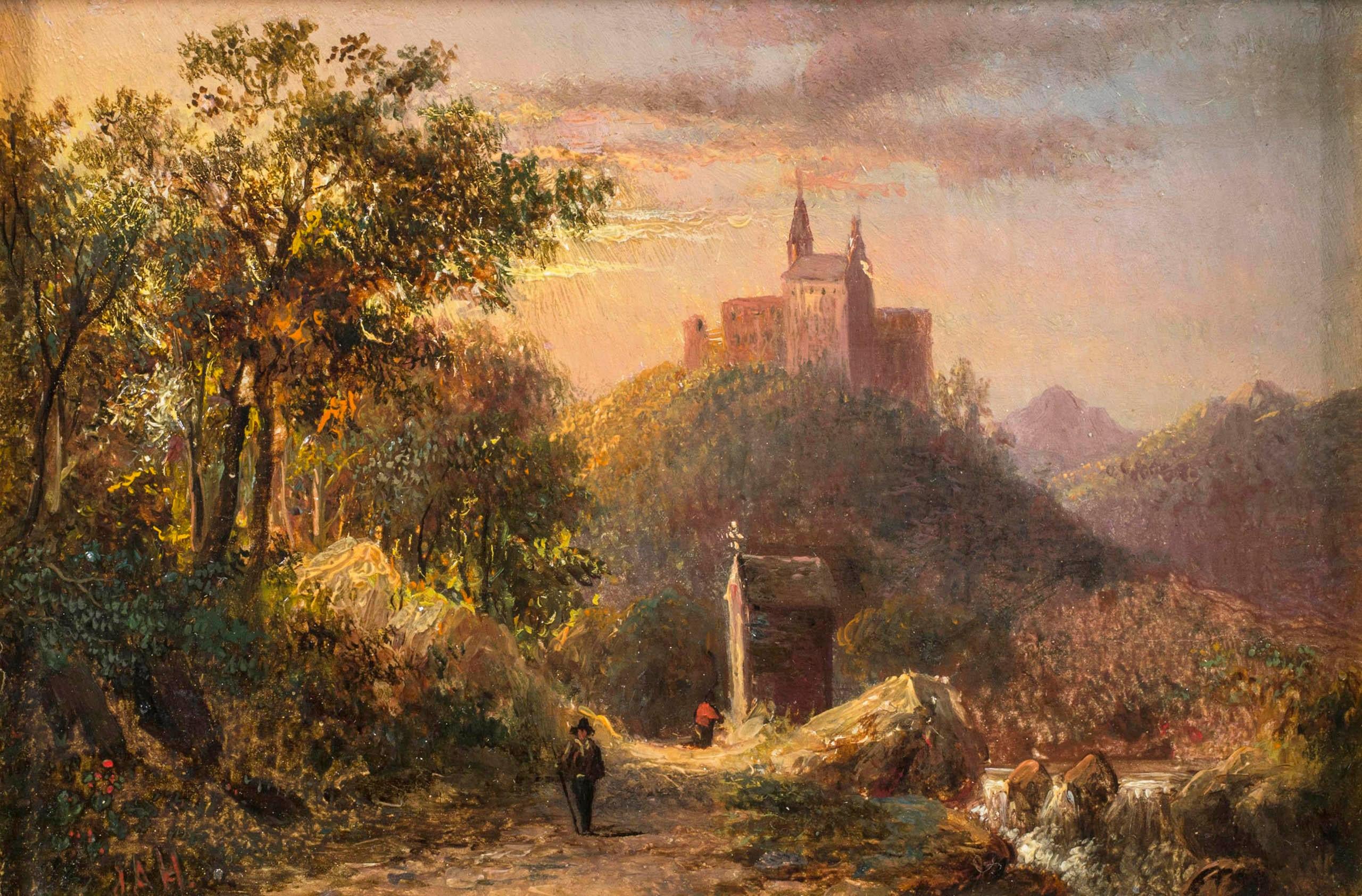 Joseph Hekking Landscape Painting - Chapel by the Wayside, Italian Scenery by Joseph Antonio Hekking (1830-1903)