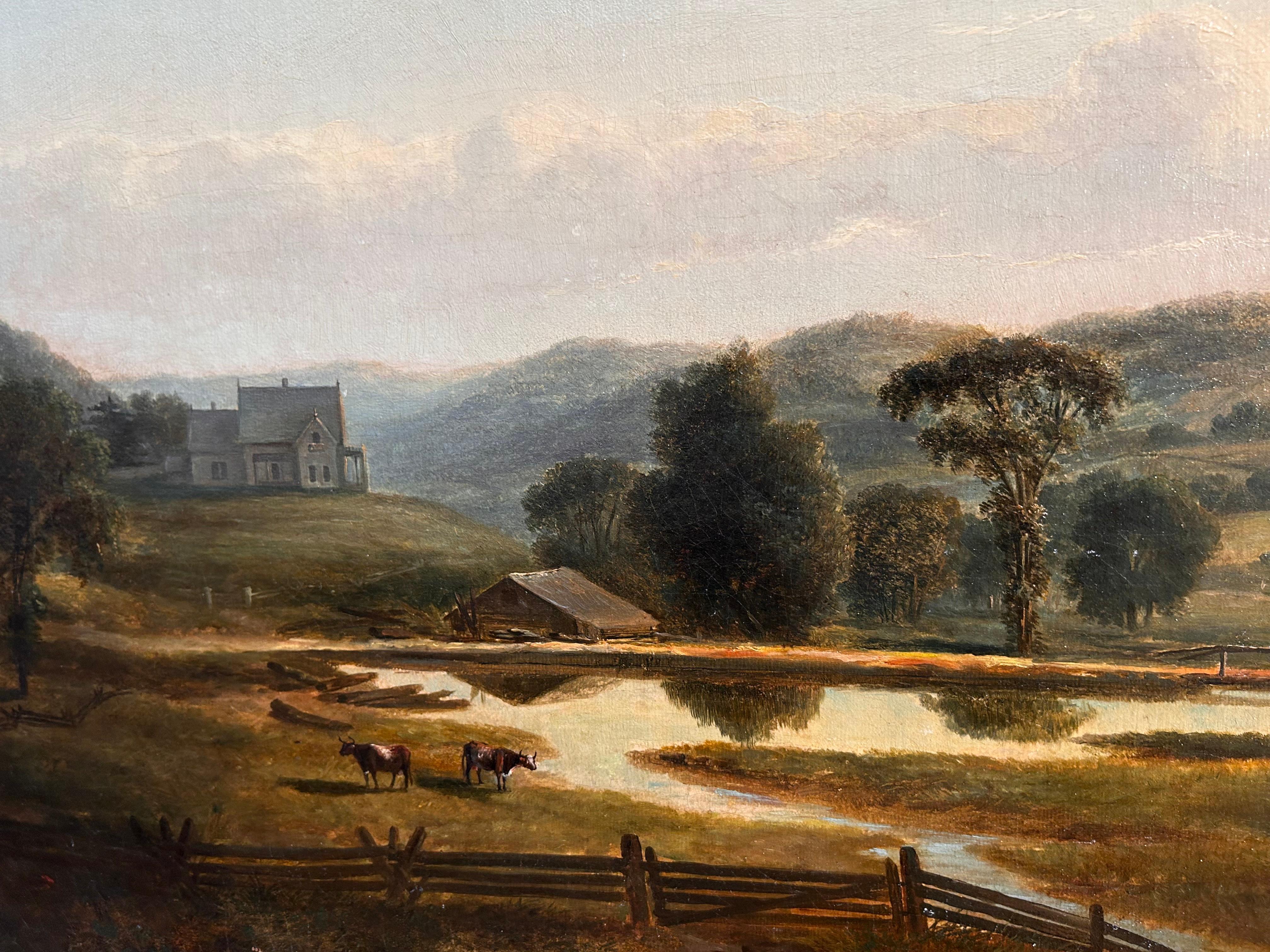 Oil Landscape of Cows by Stream - Painting by Joseph Hekking