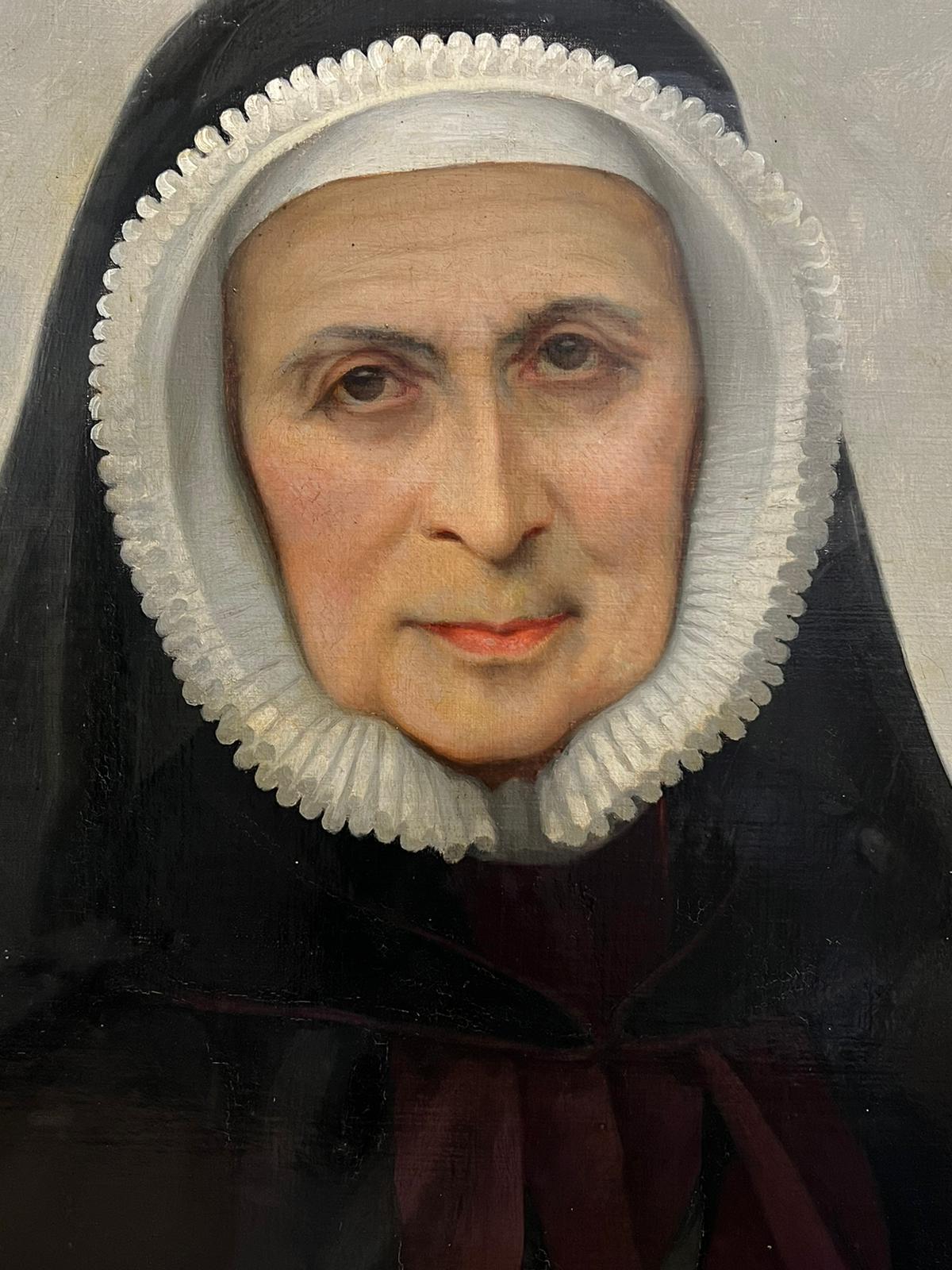 Portrait d'une nonne du 19ème siècle, grande peinture à l'huile, France, 1898 - Victorien Painting par Joseph Aubert