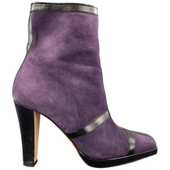 JOSEPH AZAGURY Size 7 Purple Suede Black Stipe Ankle Boots