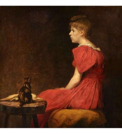 Bail Joseph (1862-1921) + Öl auf Leinwand "Frau mit Katze"