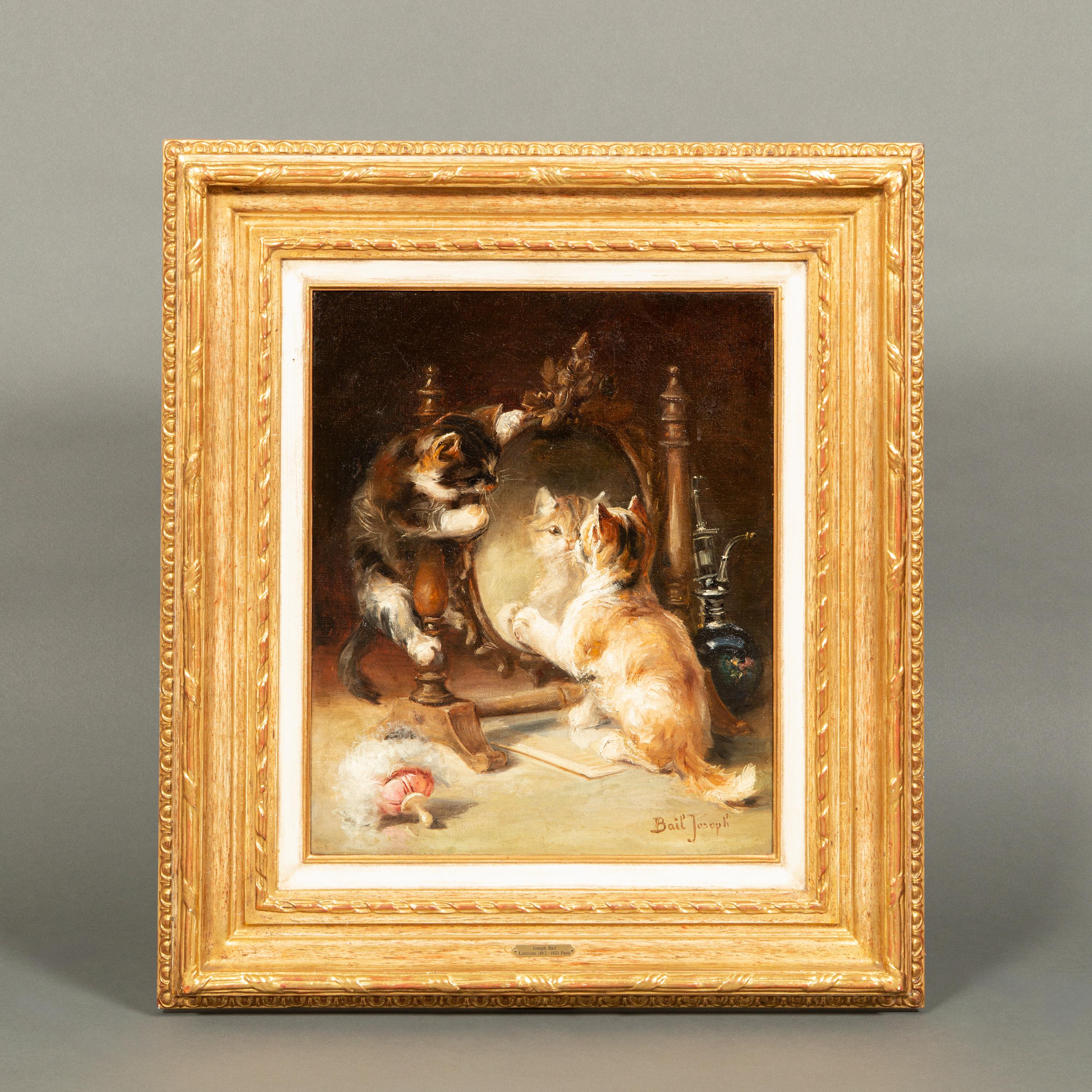 ‘Cats Playing around a Mirror’ by Joseph Bail (1862 – 1921), French Painter For Sale 10