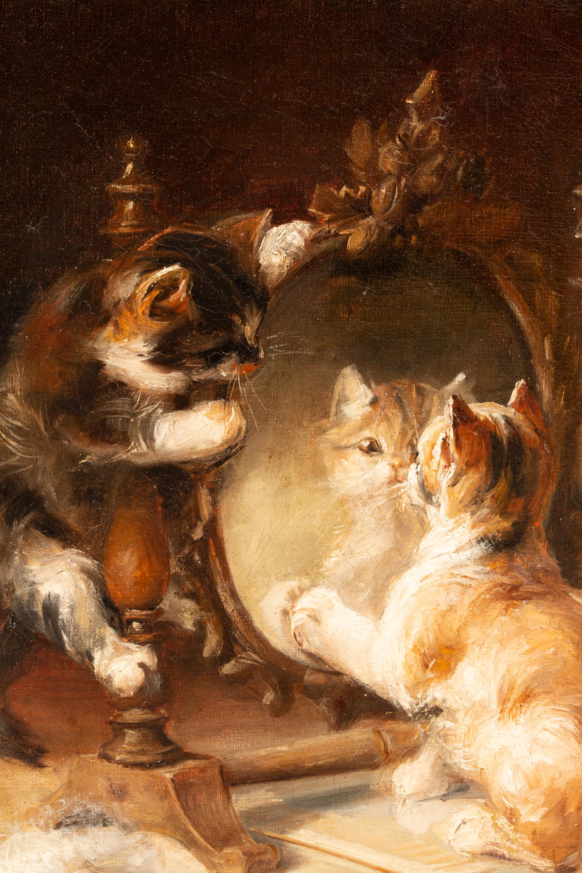 ‘Cats Playing around a Mirror’ by Joseph Bail (1862 – 1921), French Painter For Sale 2