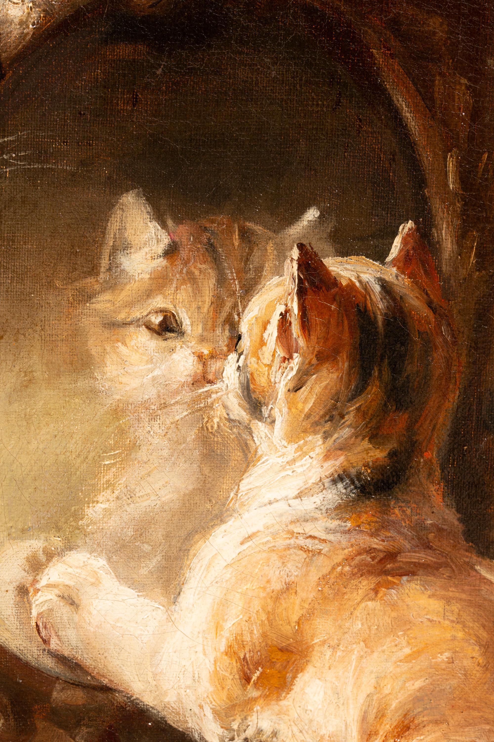 ‘Cats Playing around a Mirror’ by Joseph Bail (1862 – 1921), French Painter For Sale 3