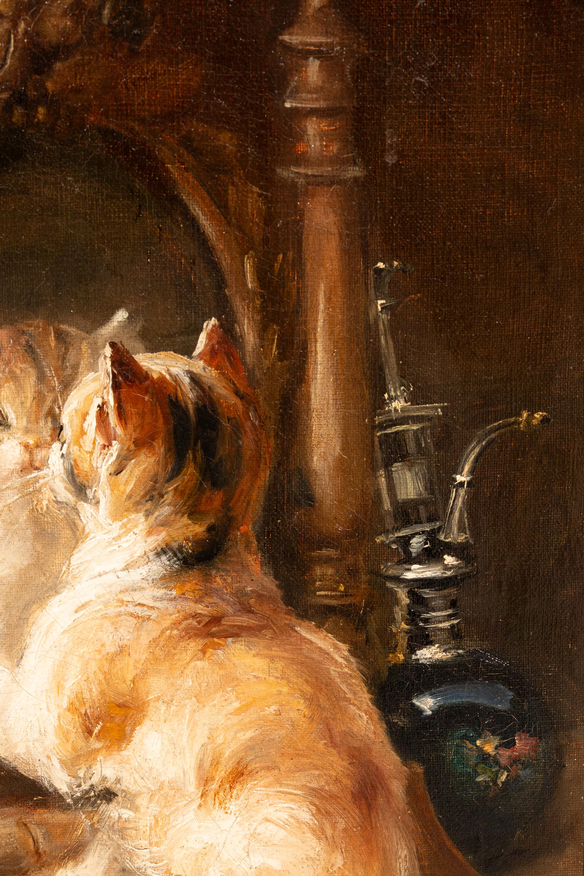 ‘Cats Playing around a Mirror’ by Joseph Bail (1862 – 1921), French Painter For Sale 4