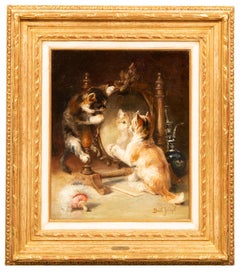 ‘Cats Playing around a Mirror’ by Joseph Bail (1862 – 1921), French Painter