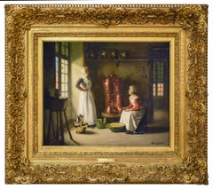 French interior scene with women cooking and talking