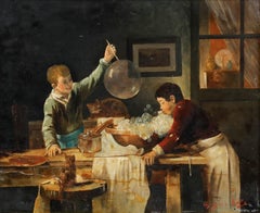 Joseph Bail (1862-1921) - Framed Early 20th Century Oil, Bubble Making