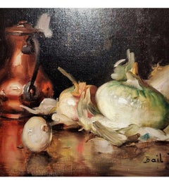 Oil on canvas “Still Life Onions” +by Bail Joseph (1862-1921)