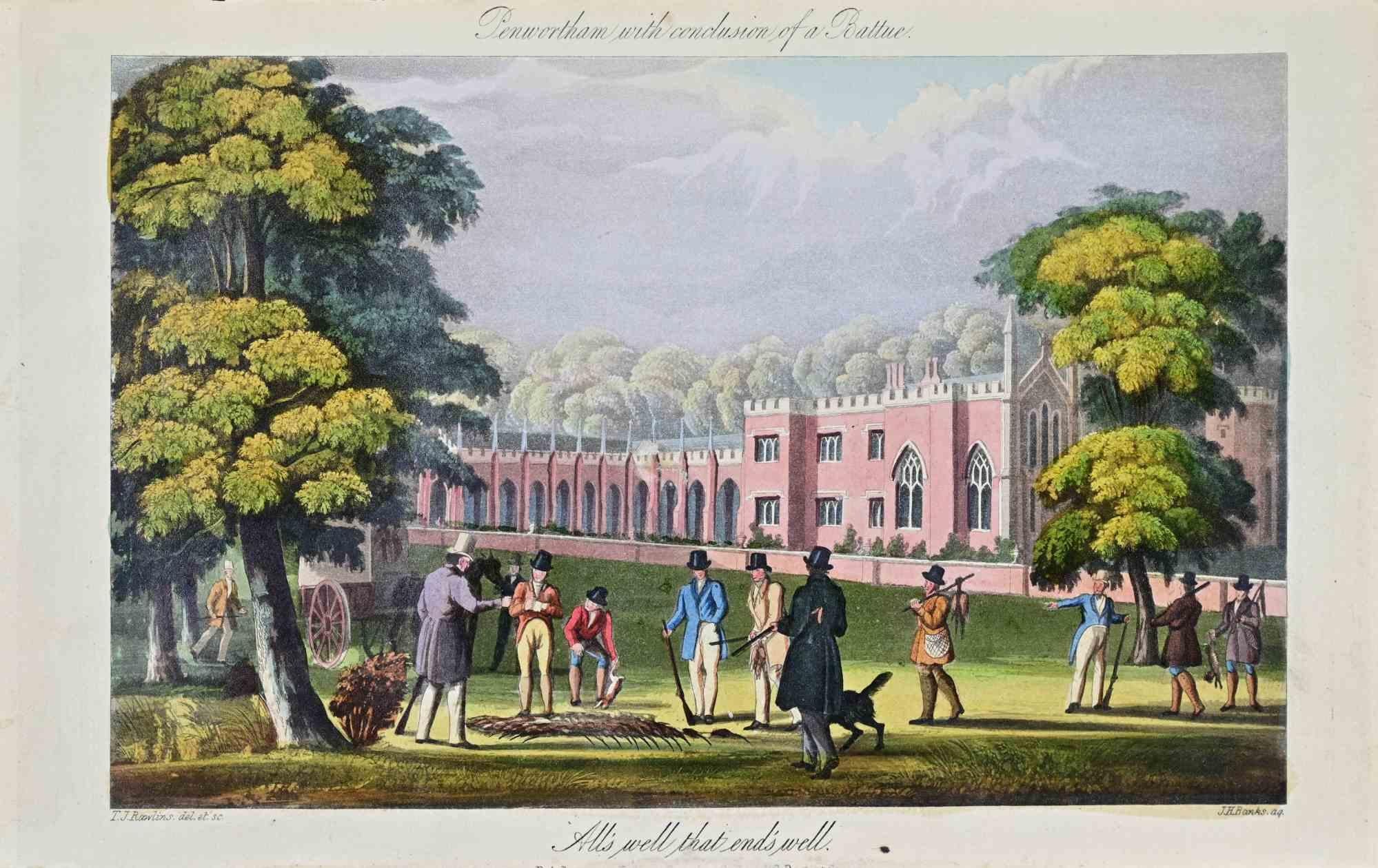 Benwortham with conclusion of a Battue is an artwork, realized by the artist Joseph Banks in 1837.

 Etching colored. Titled and signed on plate .

Beautiful engraving with contemporary colouring. Edition by  Rudolph Ackermann , Eclipse Sporting