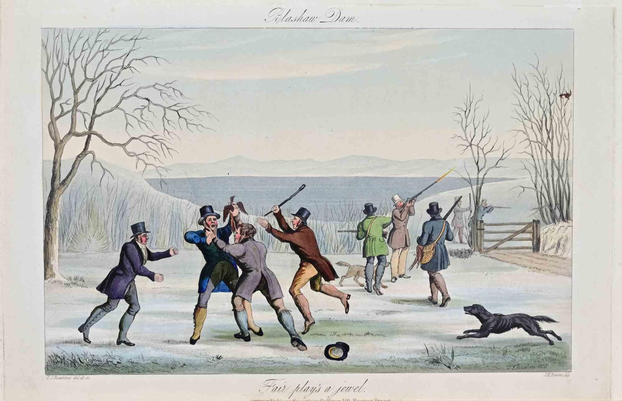 Le barrage de Blashaw est une œuvre d'art, réalisée par l'artiste Joseph Banks en 1837.

Gravure colorée. Titré et signé sur la plaque.

Belle gravure avec une mise en couleur contemporaine. Édition de Rudolph Ackermann , Eclipse Sporting Gallery,
