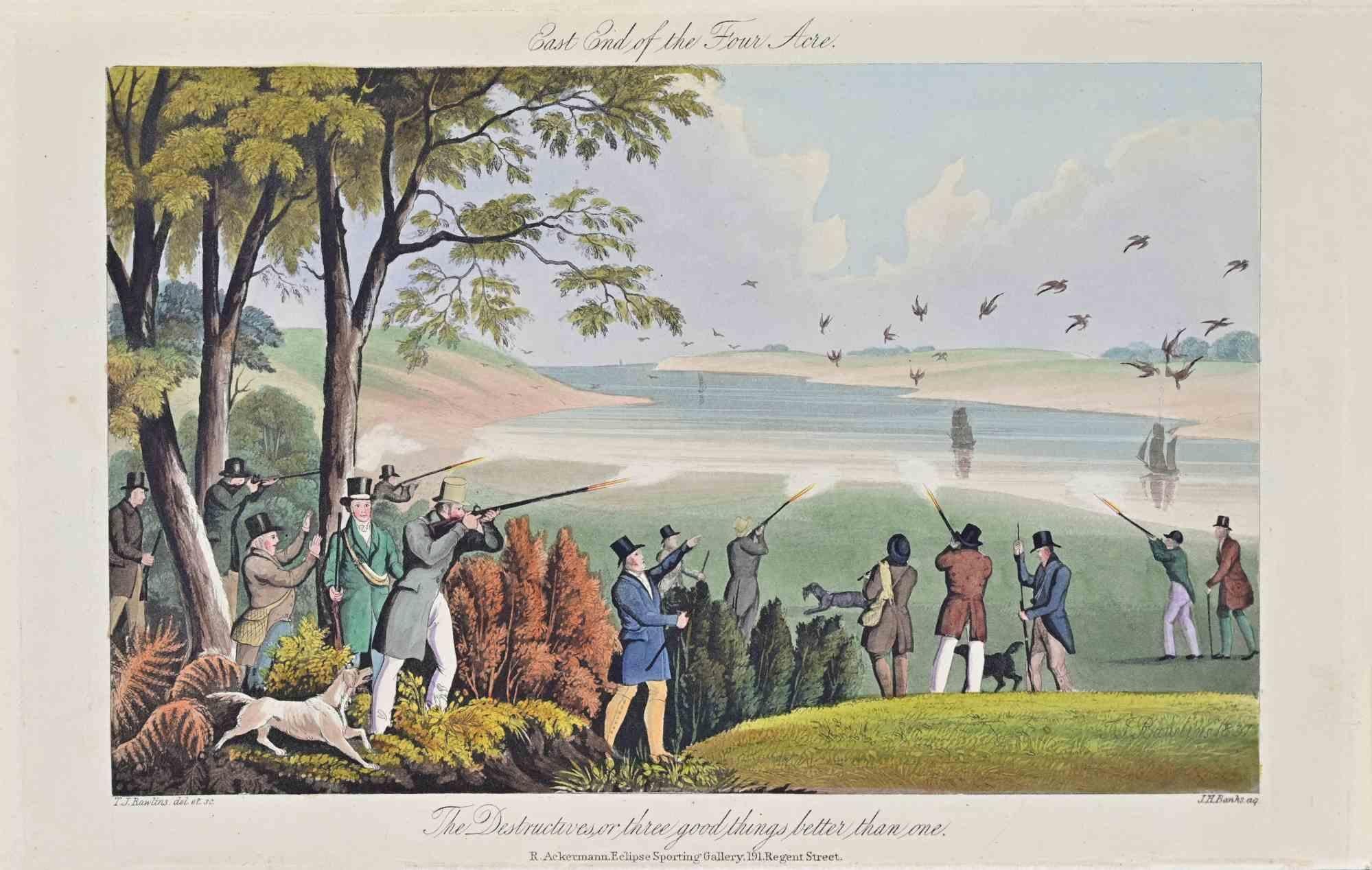 East End of the Four Acre est une œuvre d'art, réalisée par l'artiste Joseph Banks en 1837.

Gravure en couleurs, titrée et signée dans la planche.

Belle gravure avec une mise en couleur contemporaine. Édition de Rudolph Ackermann , Eclipse