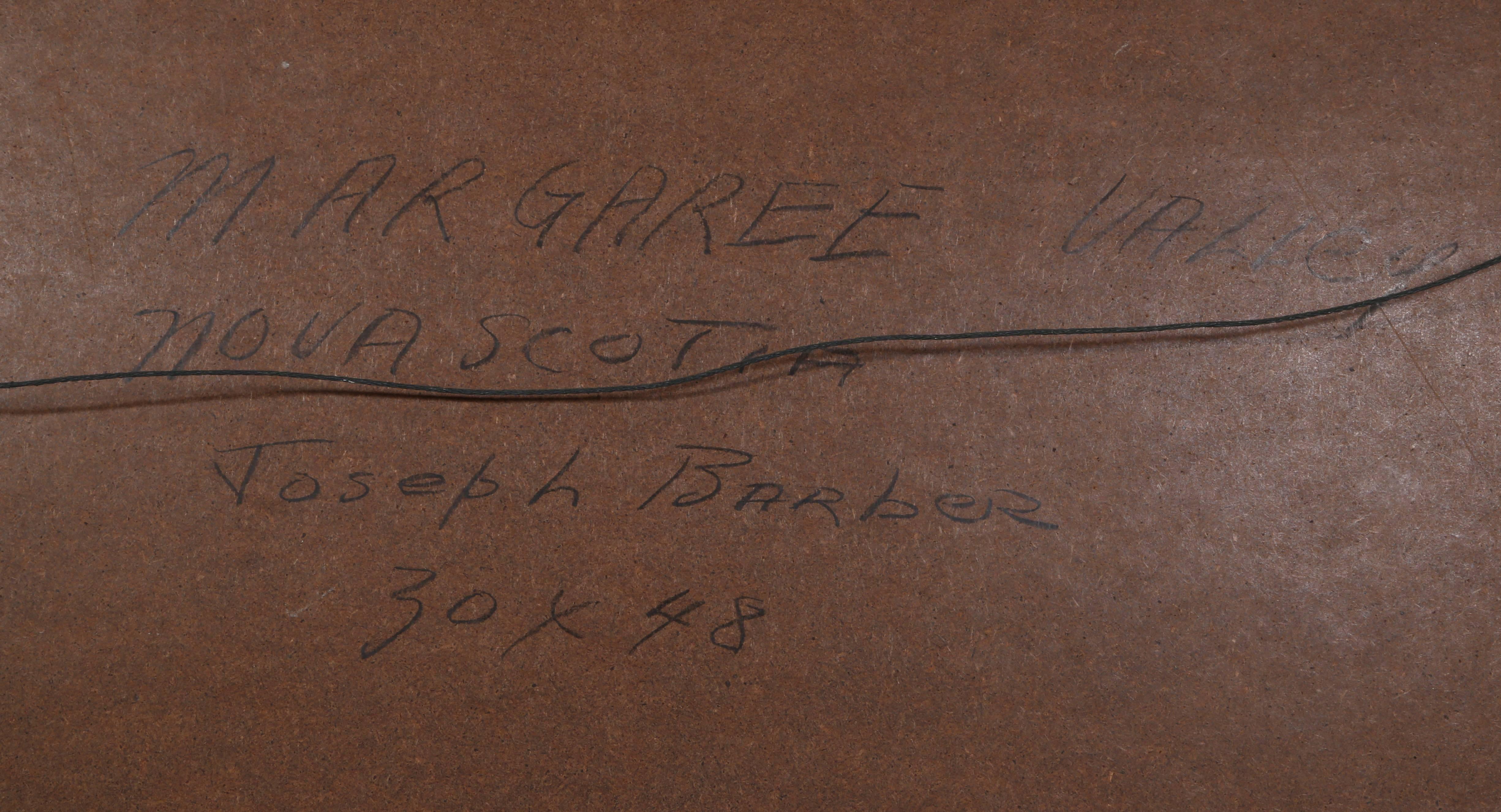Artist: Joseph Barber
Title:	Margaree Valley, Nova Scotia
Year: 1976
Medium:	Oil on Masonite, signed l.r.
Size: 30 x 48 inches [76.2 x 121.92 cm]
Frame: 35 x 54 inches [88.9 x 137.16 cm]