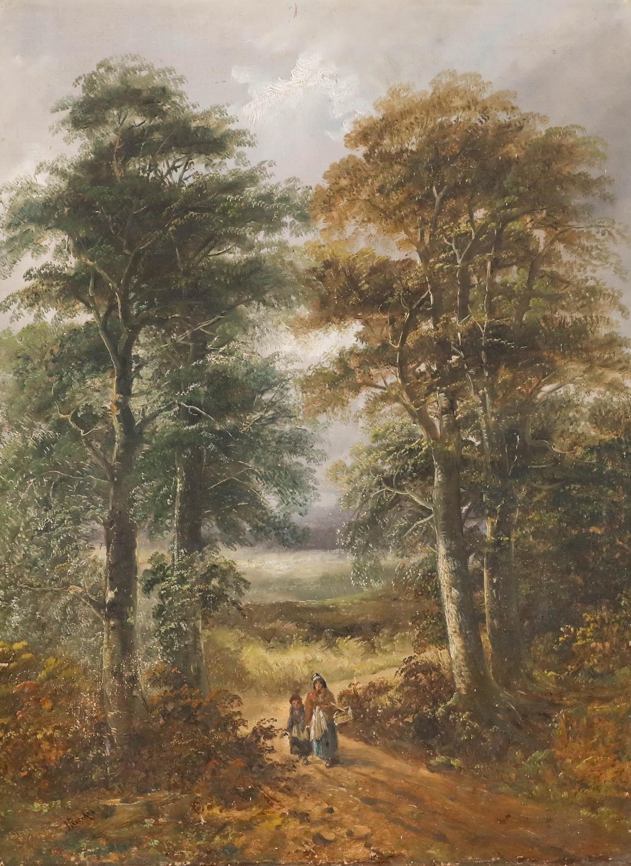 John Joseph Barker (1824-1904) - Öl aus dem späten 19. Jahrhundert, The Woodland Path im Angebot 1
