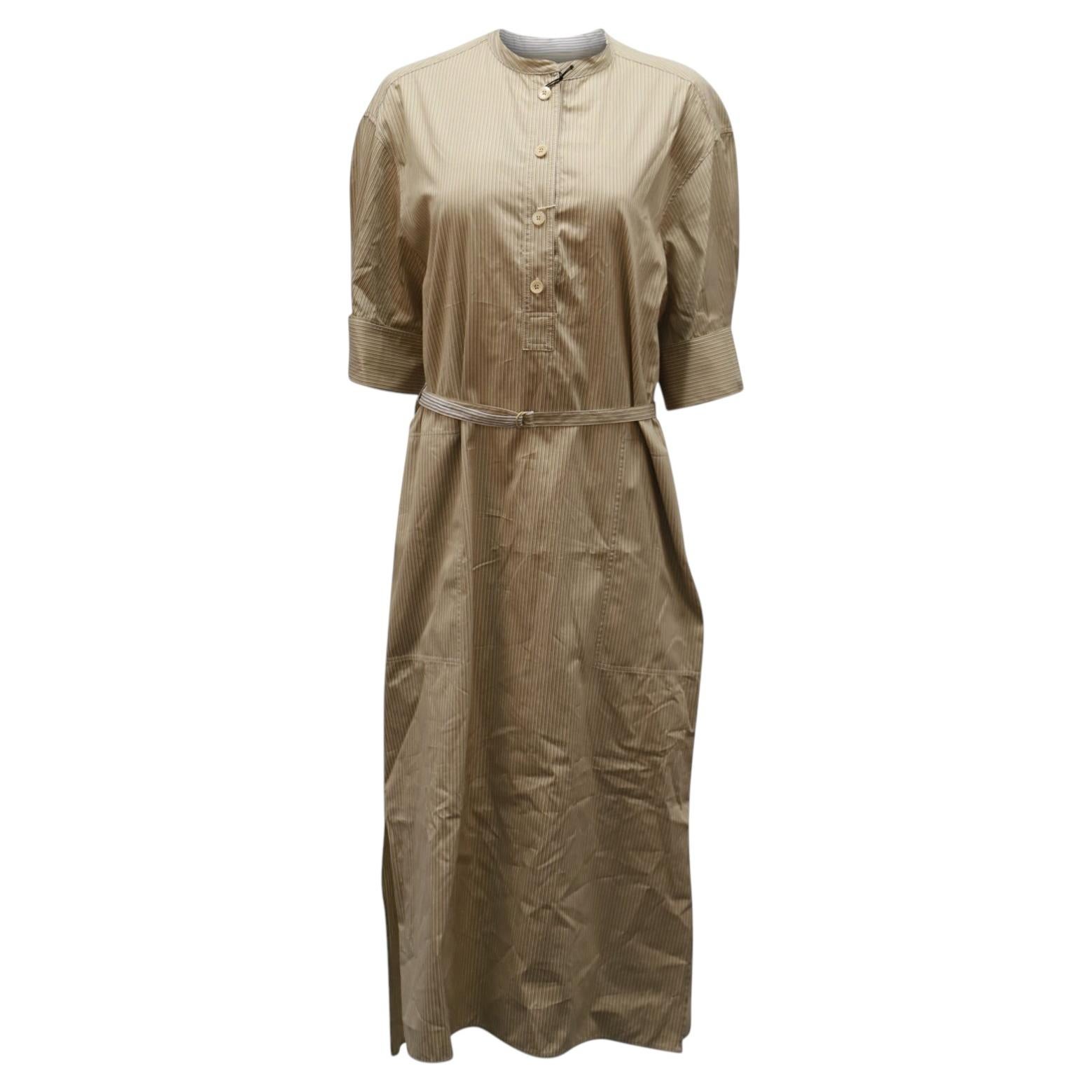Pre-owned Joseph Barker Pinstripe Midi Shirt Dress In Beige Cotton In Brown