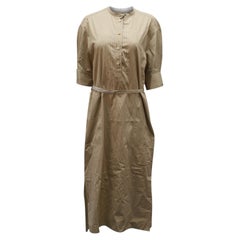 Joseph Barker Pinstripe Midi Shirt Dress in Beige Cotton
