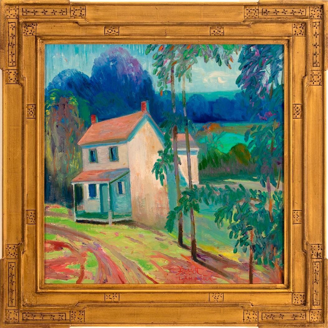 Landscape Painting Joseph Barrett - « Aandoned Farm House » (Hôte de ferme agrandie)
