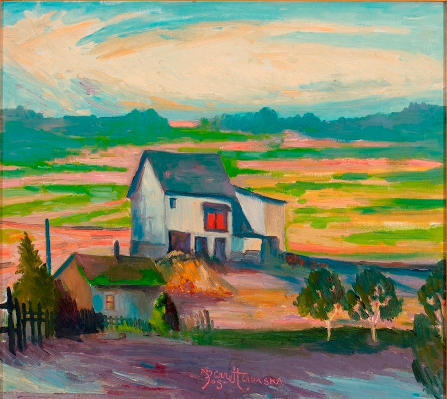 „Barn mit roten Türen“ – Painting von Joseph Barrett
