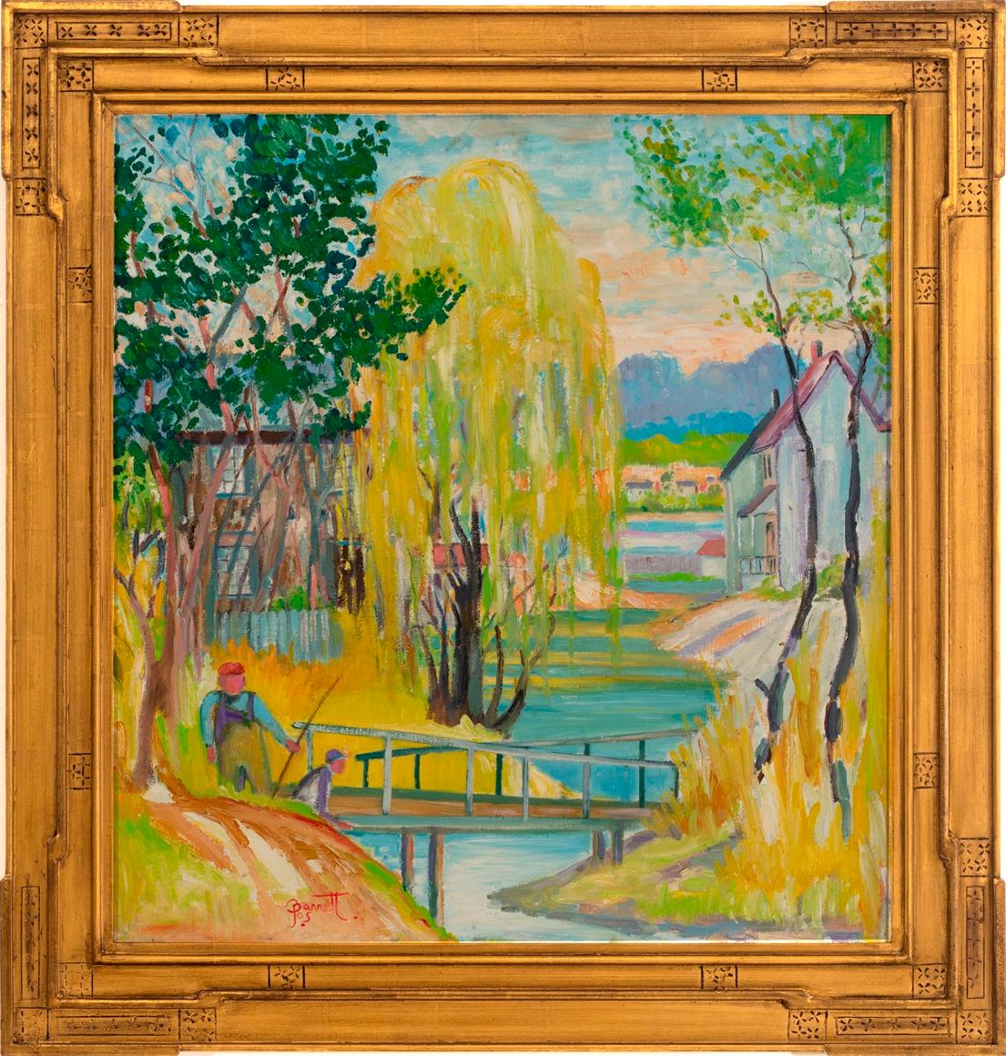 Landscape Painting de Joseph Barrett - "Pescando en el Delaware"