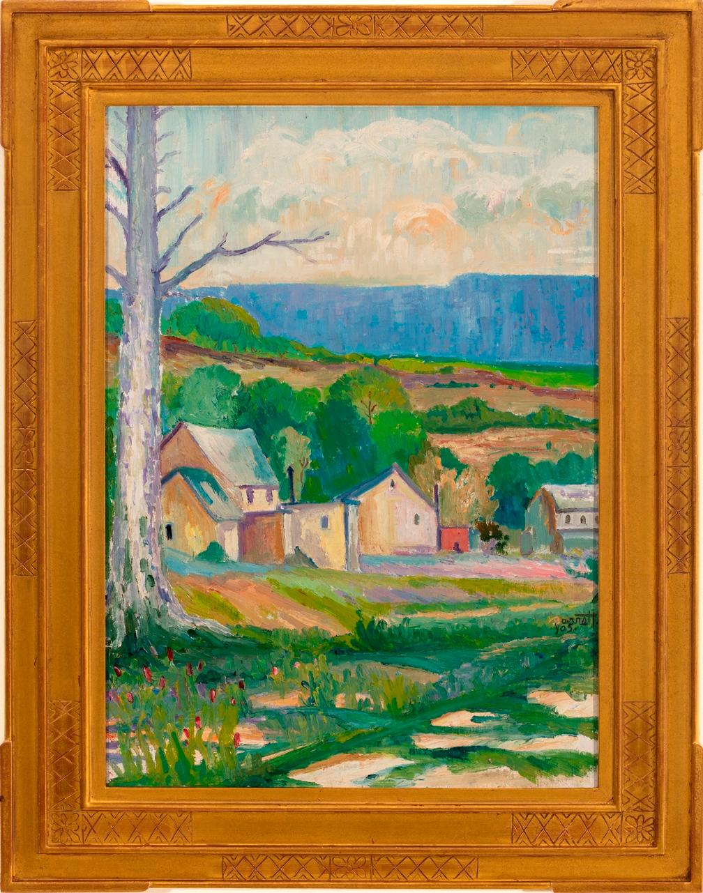 Joseph Barrett Landscape Painting - "Old Buildings, Bucks County"