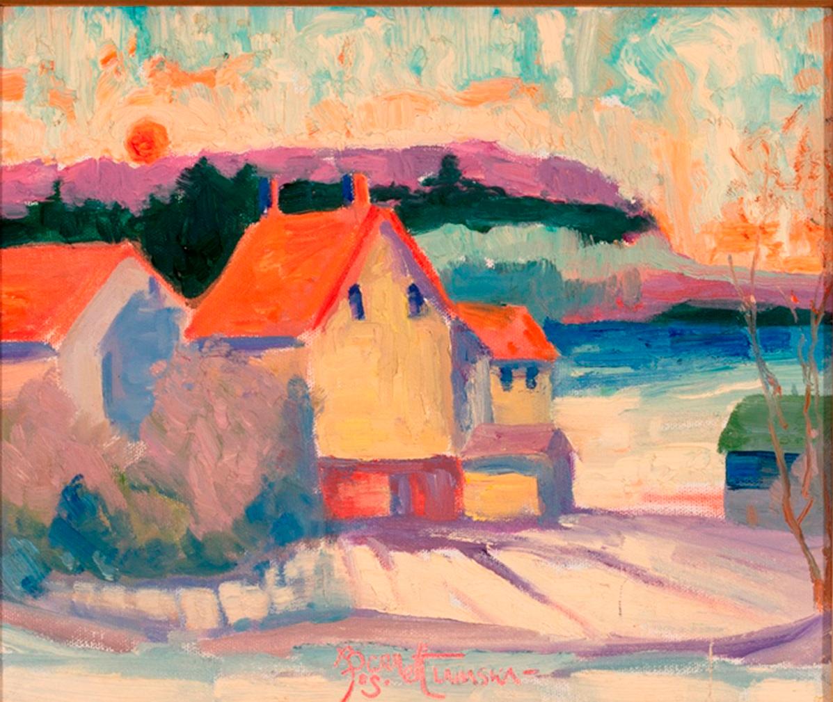 « Sunrise, Old Farm, Rushland » (le lever du soleil, la vieille ferme) - Painting de Joseph Barrett