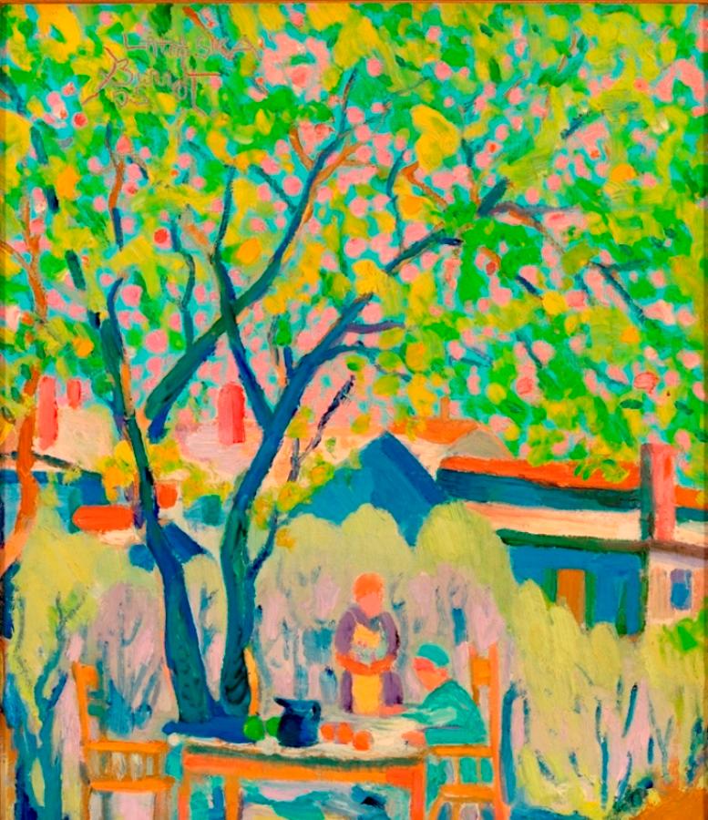 « Under Blossoming Tree, Lahaska » (arbre en fleurs) - Painting de Joseph Barrett