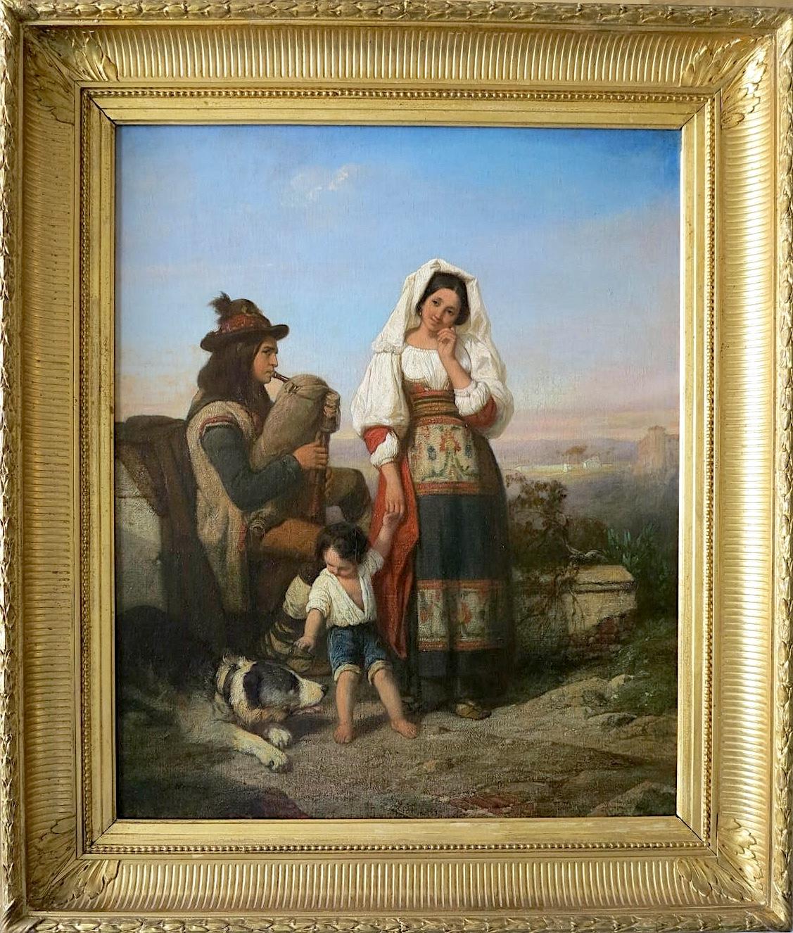 Joseph BEAUME Portrait Painting - Souvenir from Italy: Pifferaro playing the zampogna with the family