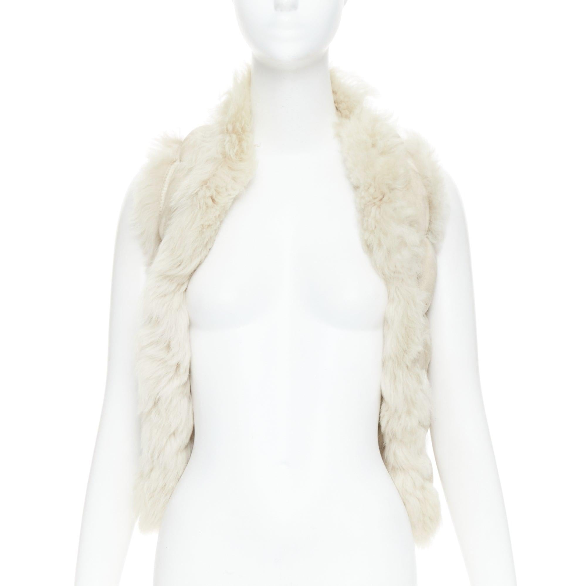 Beige JOSEPH beige lambskin leather fur elastic stitching bolero vest FR36 S For Sale
