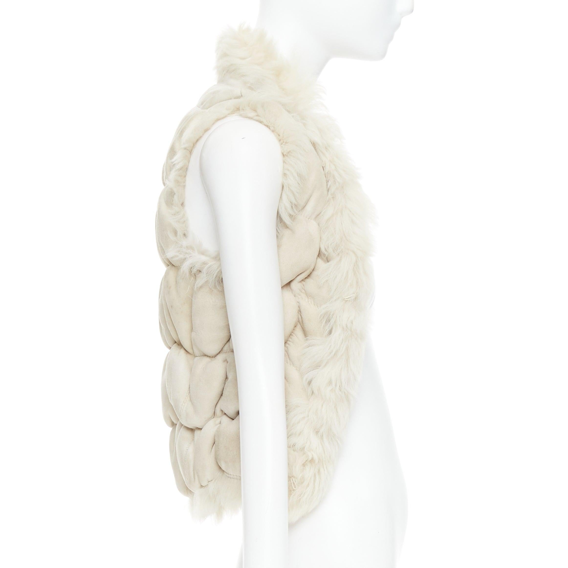 JOSEPH beige lambskin leather fur elastic stitching bolero vest FR36 S In Fair Condition For Sale In Hong Kong, NT