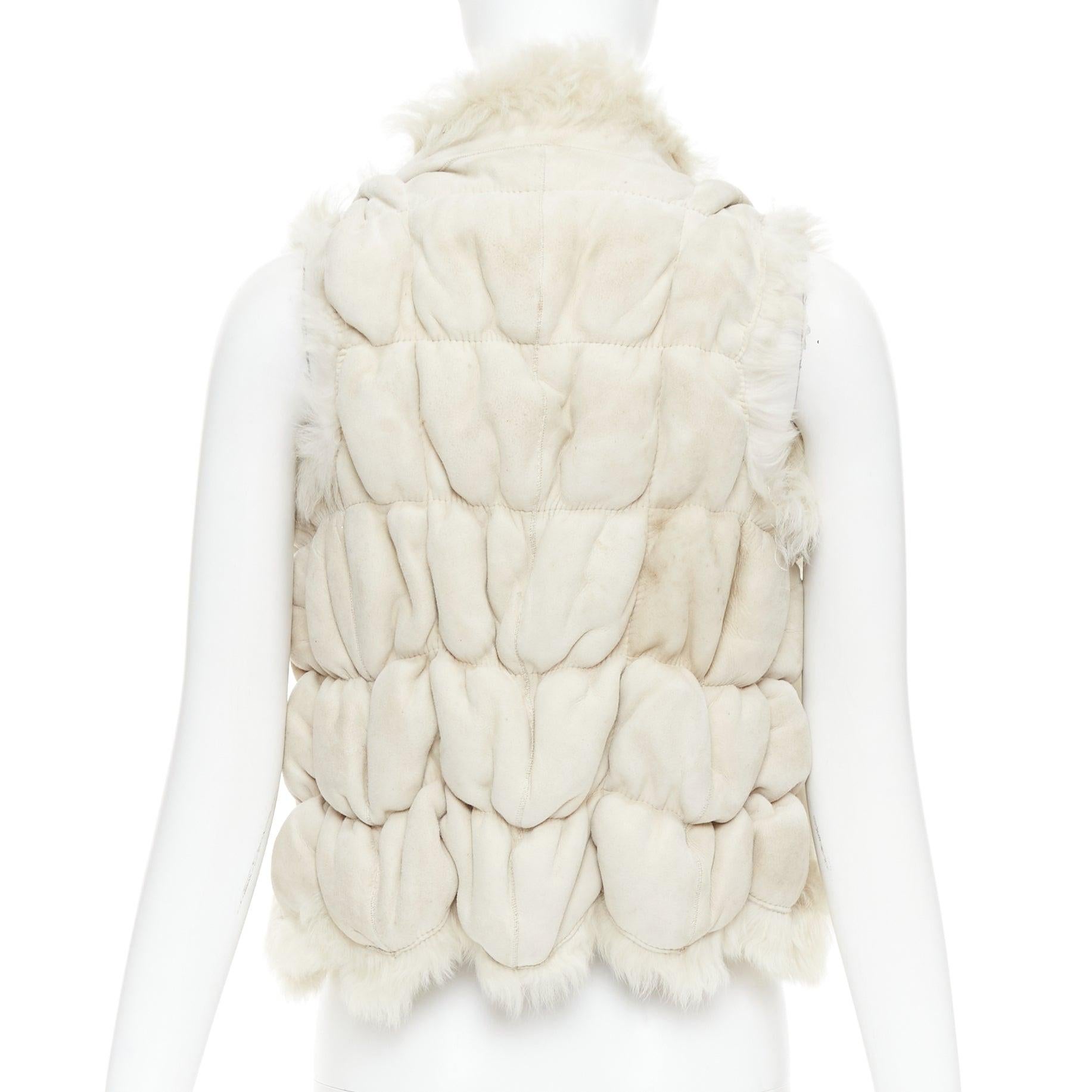 Women's JOSEPH beige lambskin leather fur elastic stitching bolero vest FR36 S For Sale