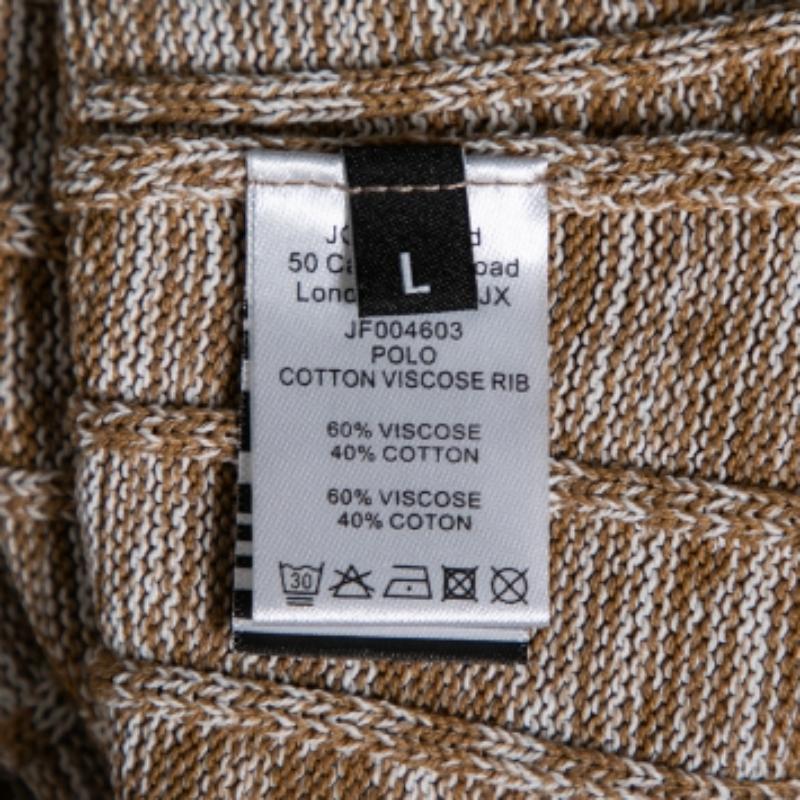 Joseph Beige gemusterter gerippter langärmeliger Polopullover aus Strick L Damen im Angebot