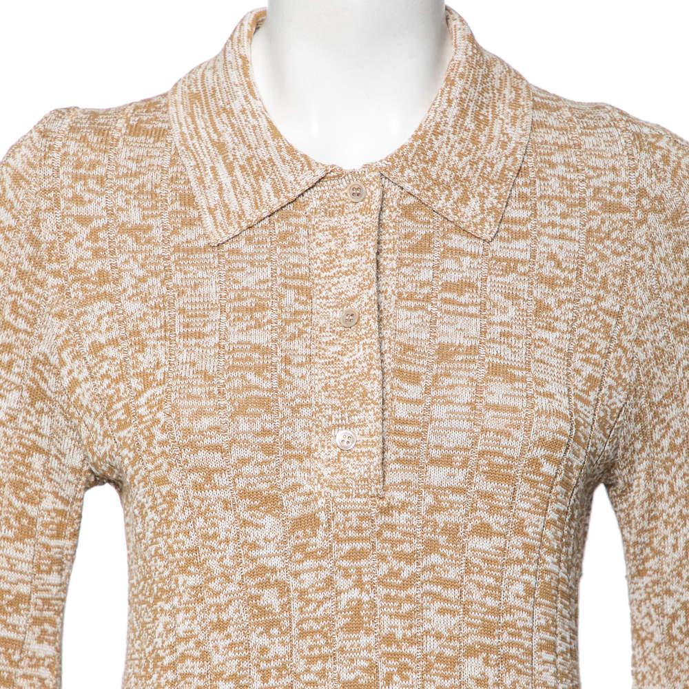 Joseph Beige Patterned Ribbed Knit Long Sleeve Polo Sweater L For Sale 2