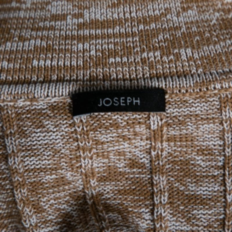 Joseph Beige gemusterter gerippter langärmeliger Polopullover aus Strick L im Angebot 3