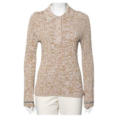 Joseph Beige Patterned Ribbed Knit Long Sleeve Polo Sweater L