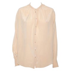 Joseph Beige Silk Oriental Neckline Everett Button Front Top L